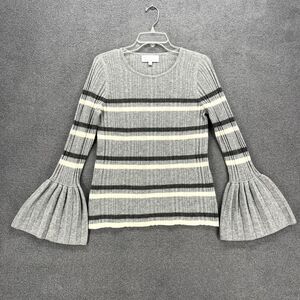 Design History pure Cashmere Sweater Womens Small Gray‎ Striped Knit bell sleeve